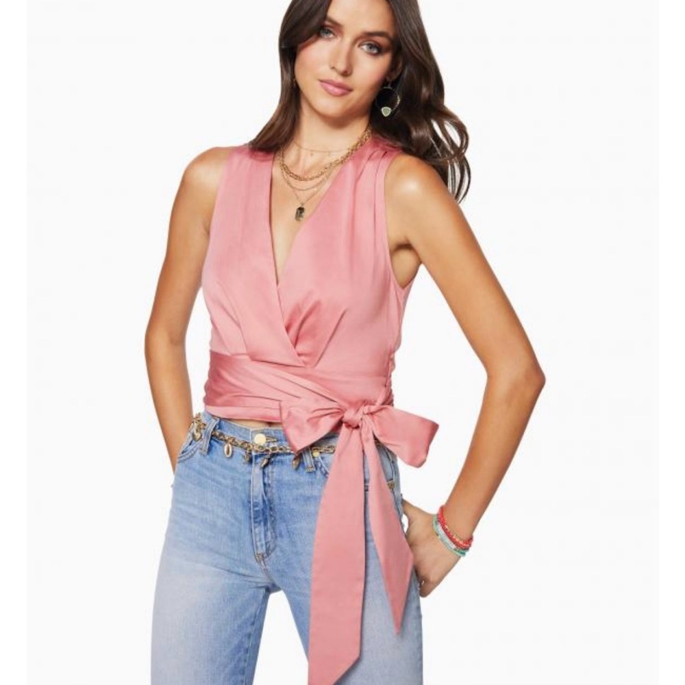 NWT Ramy Brook Dana faux wrap top in pink size XS.
